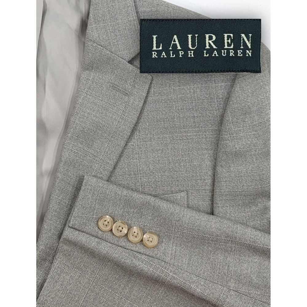 Ralph Lauren Blazer Sport Coat Light Gray Subtle Plaid Suit Jacket 40R Silk Wool